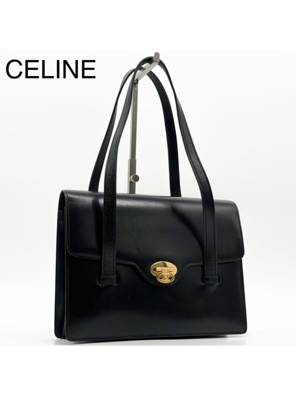 Celine Carriage Triomphe Leather Tote Vintage Black